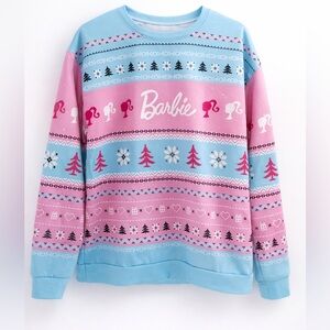 Barbie Fair Isle Holiday Sweatshirt Pink Blue Size M